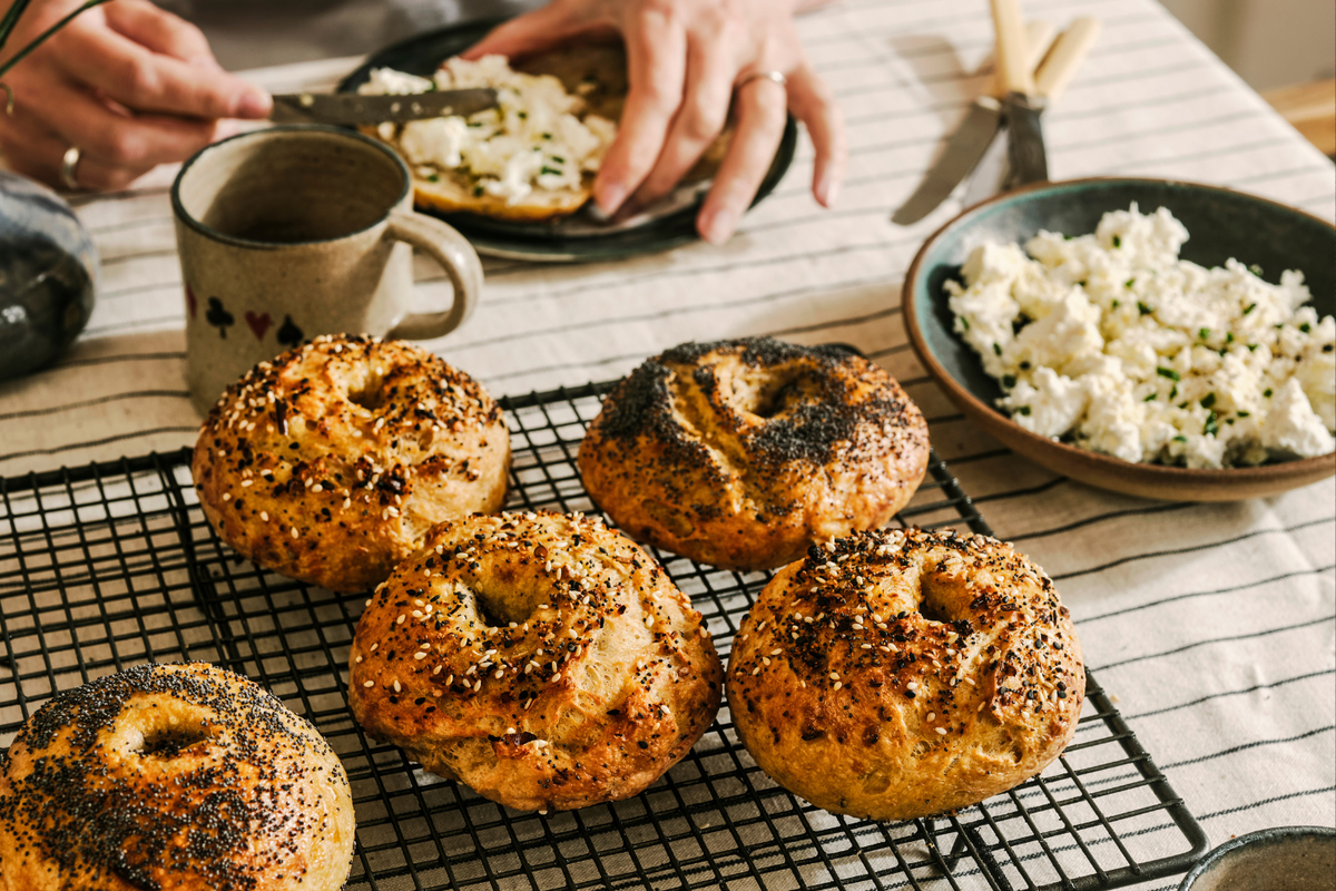 Cheesy Potato And Shallot Bagels