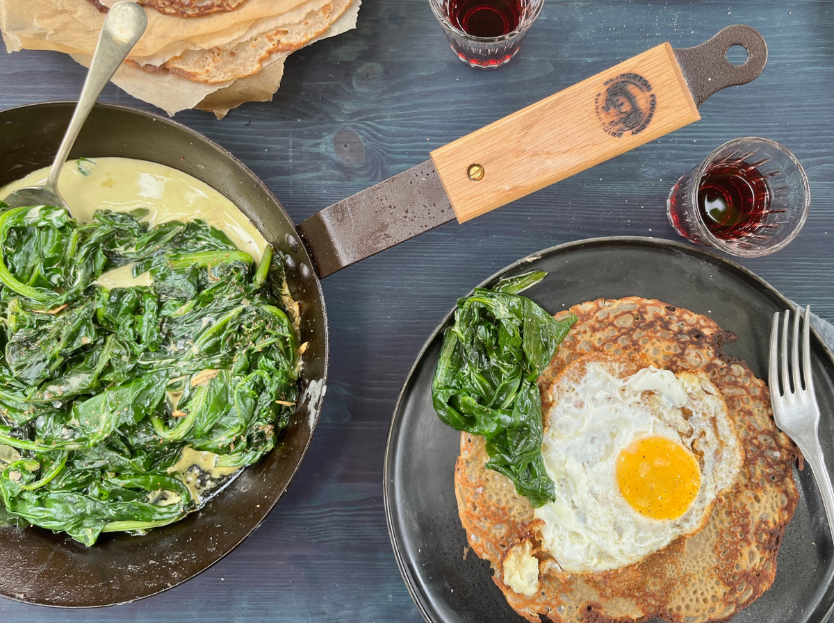 Smoky Buckwheat Crepes With Nutmeg-Laced Spinach