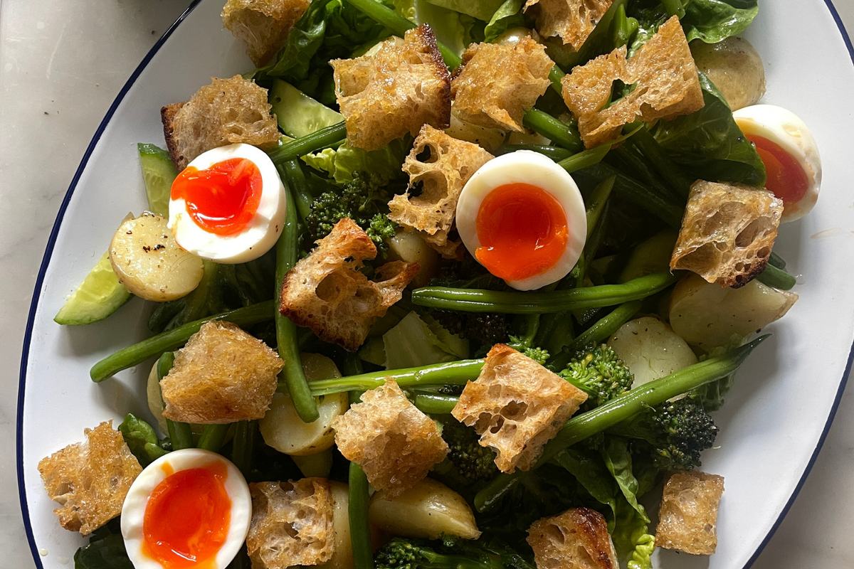 Spring Salad With Smoked Salt Croutons