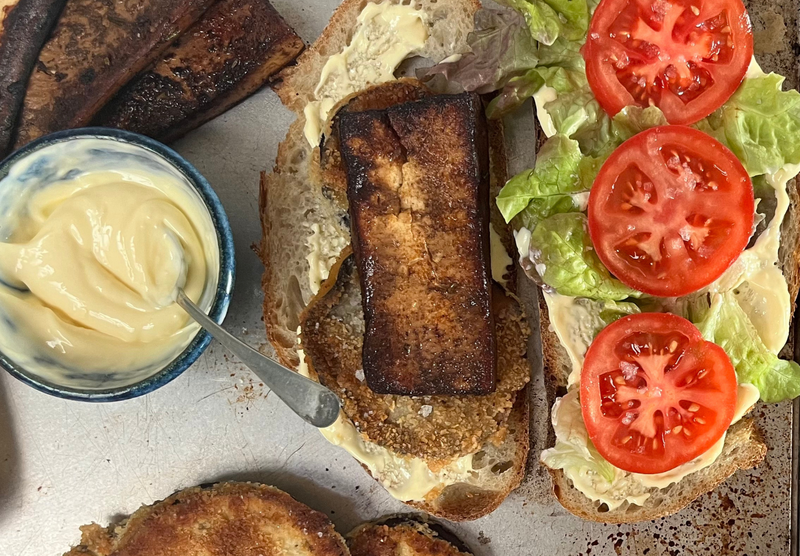 Smoky tofu club sandwich