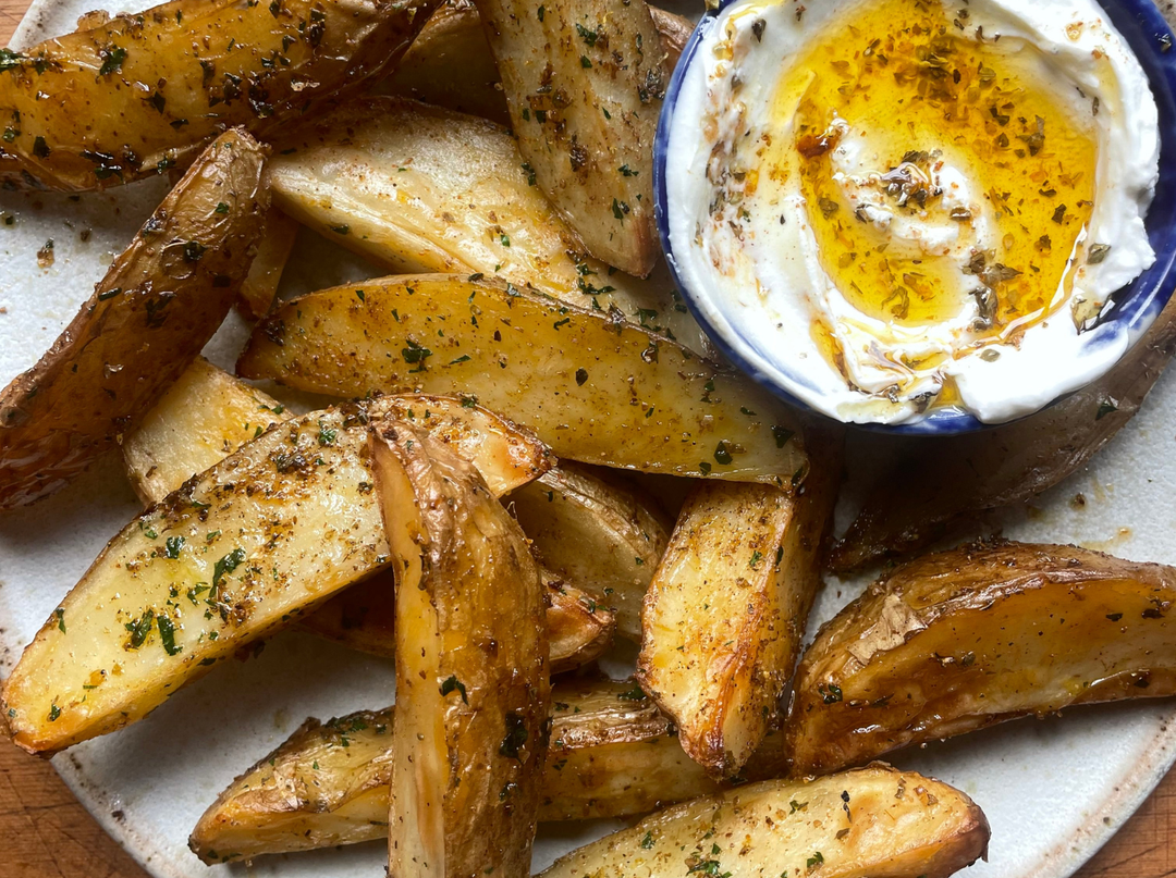 Spiced Potato Wedges With Feta Yogurt Dip