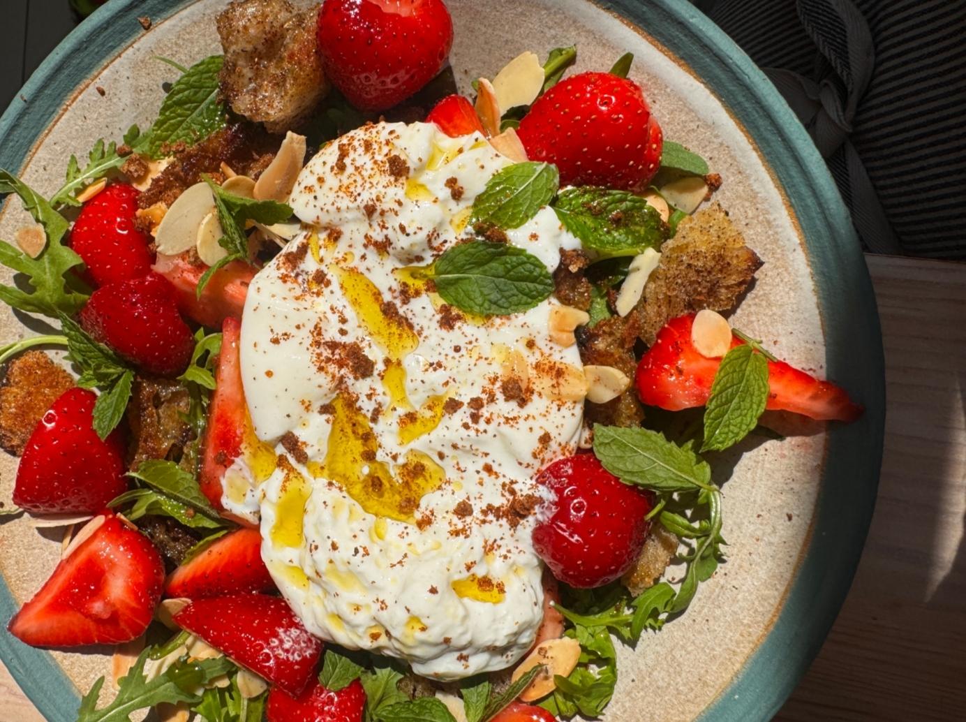 Strawberry and Burrata with Mint + Pure Sea Salt with Garlic and Chilli