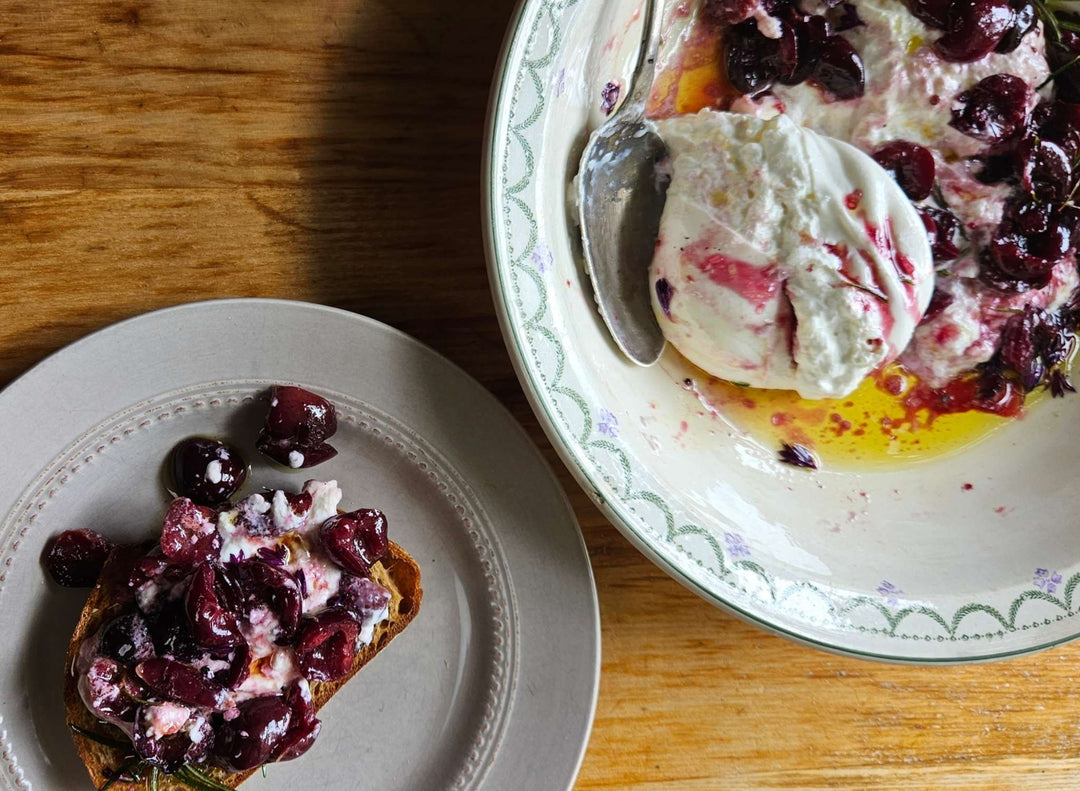 Rosemary Baked Cherries With Burrata