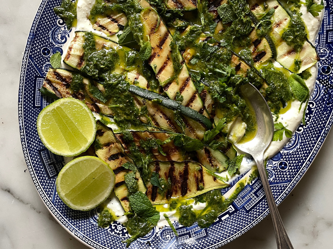 Chargrilled Courgettes, Whipped Feta And Coriander Chutney