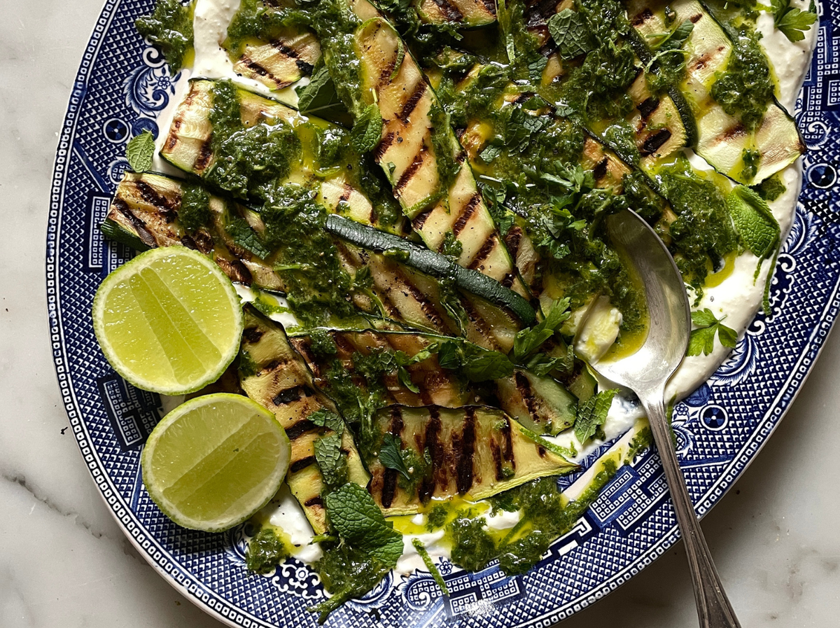 Chargrilled Courgettes, Whipped Feta And Coriander Chutney