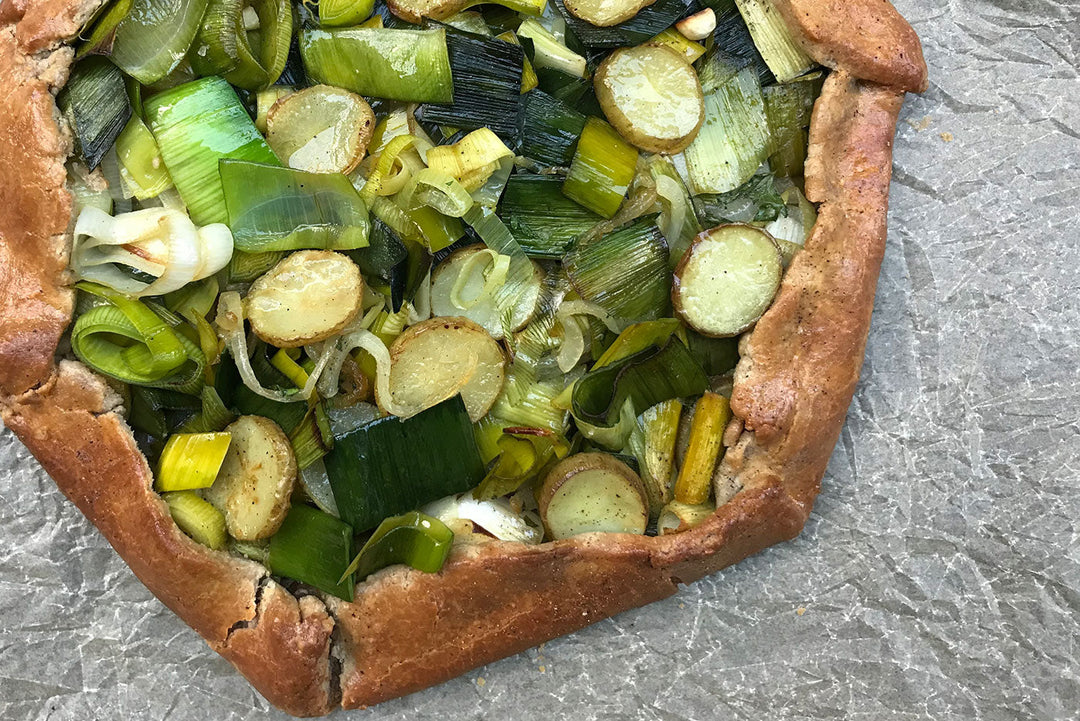 Leek + potato galette with hazelnut pastry