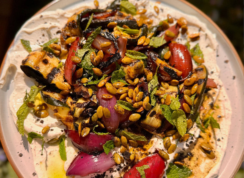 Grilled Courgettes and Red Onion with Whipped Black Pepper Ricotta