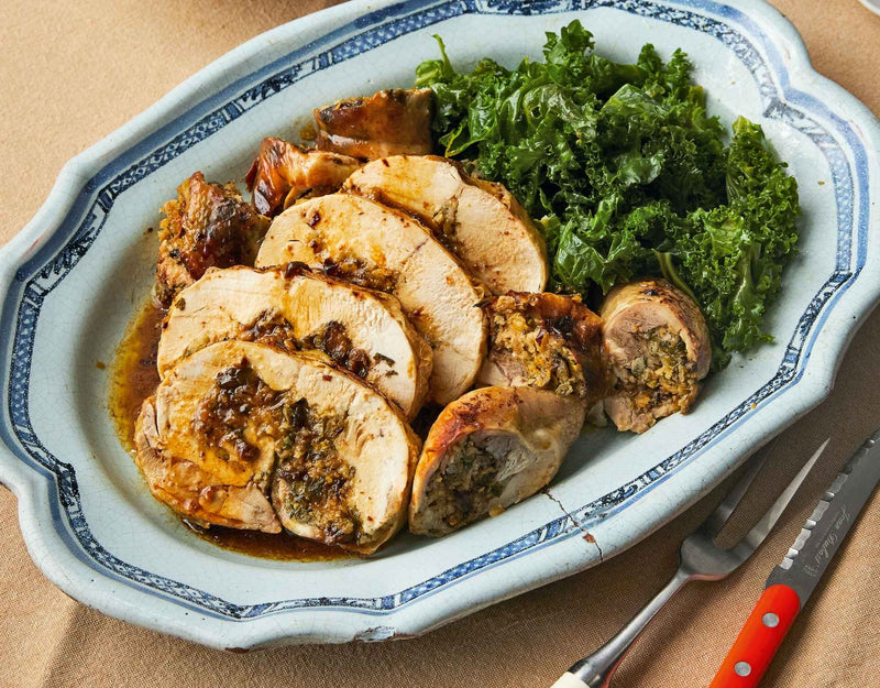 Prune, Olive and Caper-stuffed, Boneless Roast Chicken