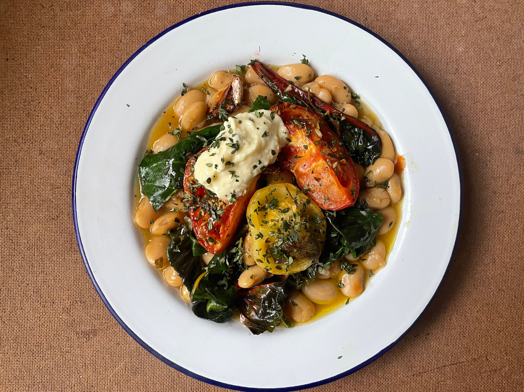 Sam Lomas' Slow-Roasted Winter Tomatoes With Butter Beans + Chard
