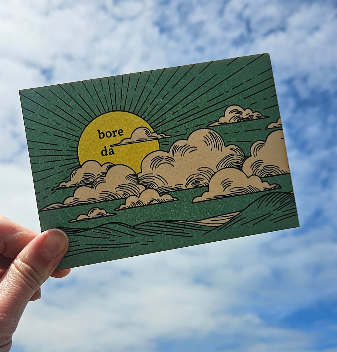 'Bore Da' Wooden Postcard