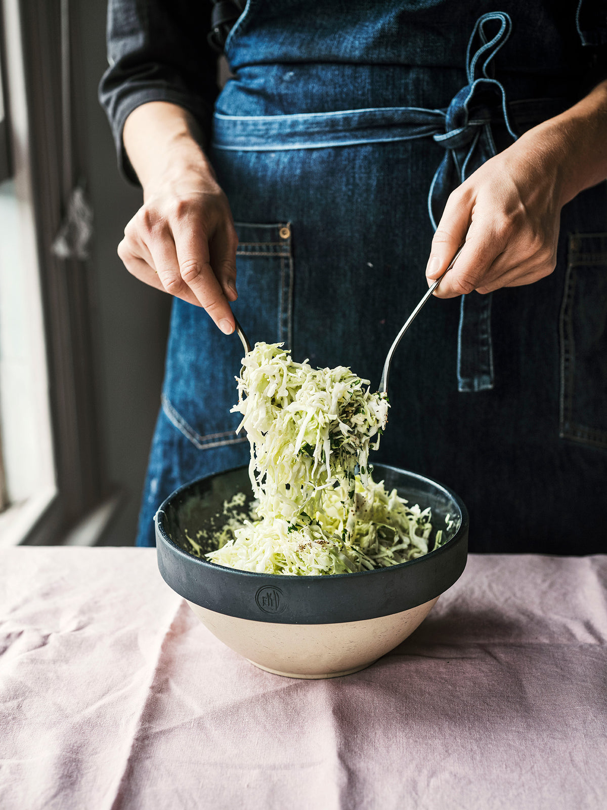 Shaved cabbage and parmesan slaw
