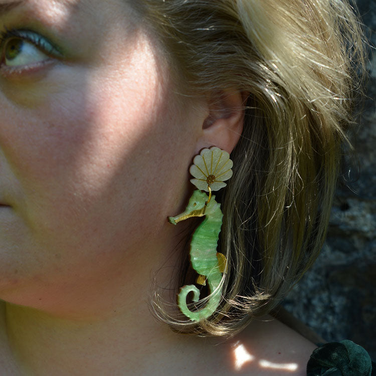 Handmade Seahorse Statement Earrings (green)