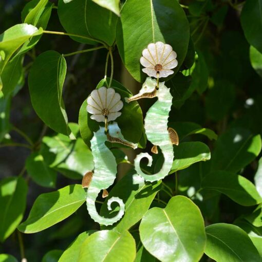 Handmade Seahorse Statement Earrings (green) - Image 2