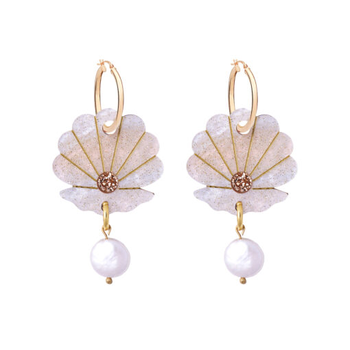 Handmade Clam Hoop Earrings with Pearl - Image 3