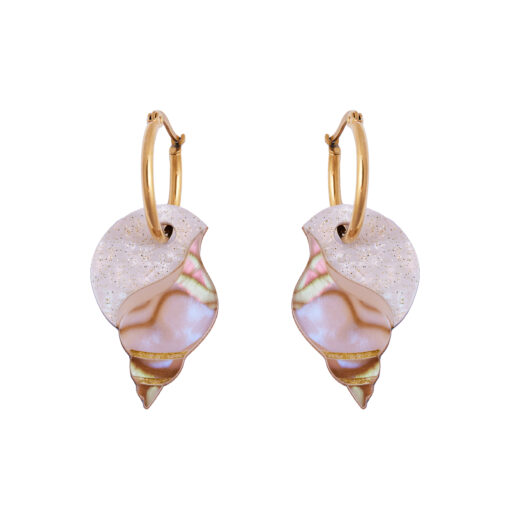 Handmade Marble Shell Hoop Earrings - Image 2