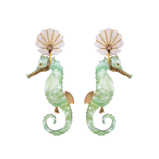 Handmade Seahorse Statement Earrings (green) - Image 3