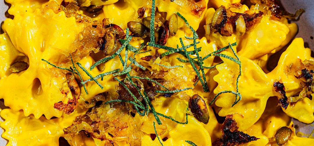 Nik Sharma’s roasted butternut squash recipe, delicious sauce, crispy leeks + farfalle