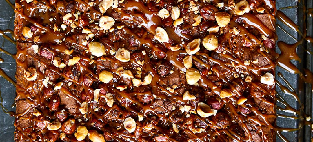John Whaite’s brown butter brownies with hazelnuts and salted caramel