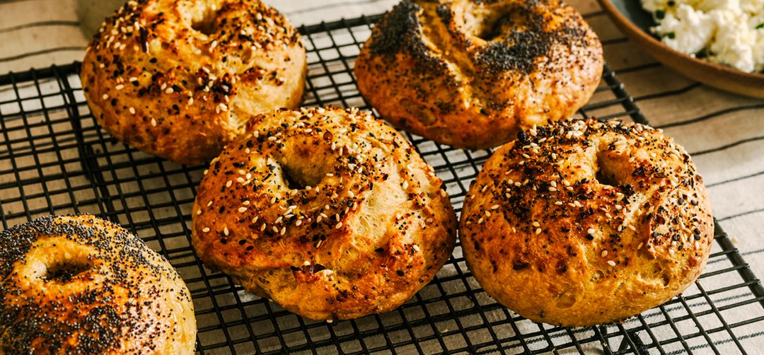 Cheesy potato and shallot bagels
